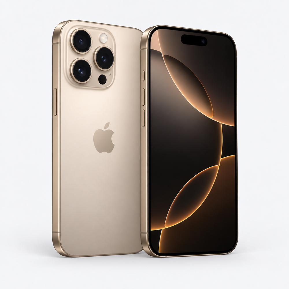 iPhone Pro dorado, ilustración referencial frontal y posterior