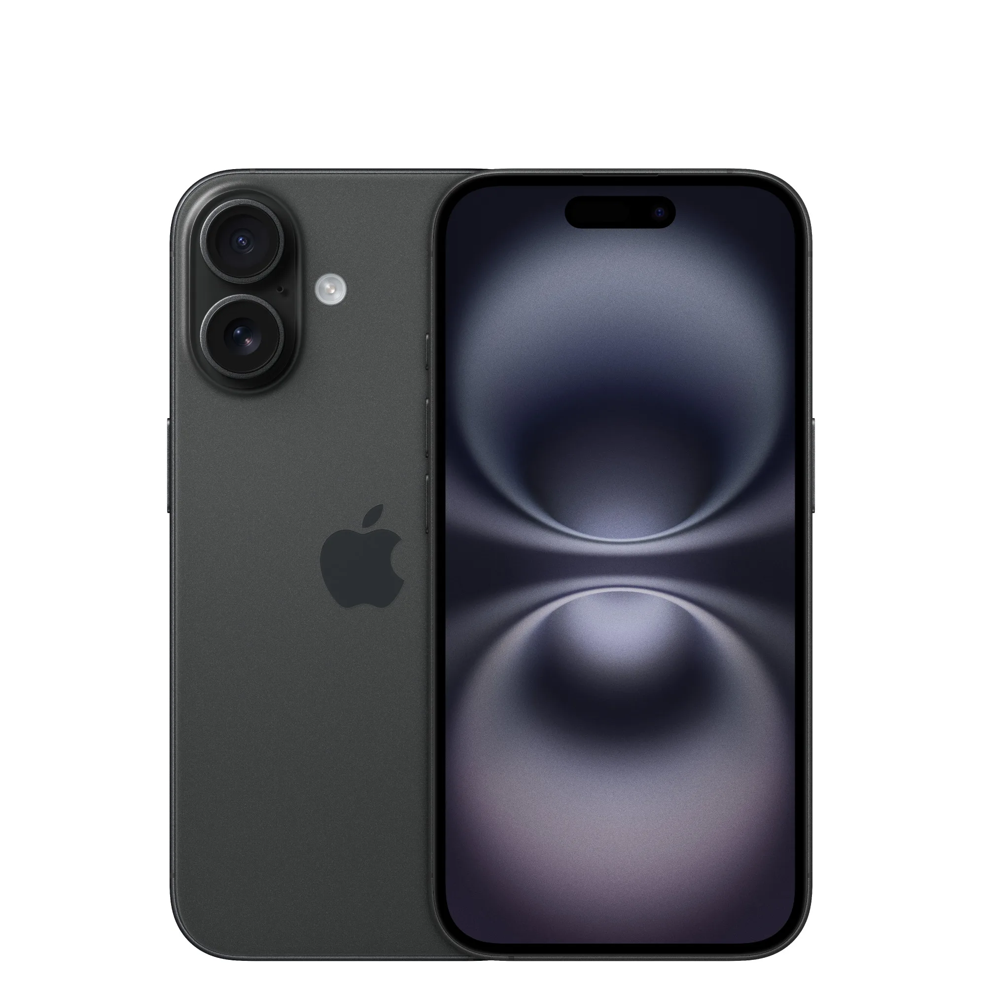 iPhone 16 negro, imagen referencial frontal y posterior