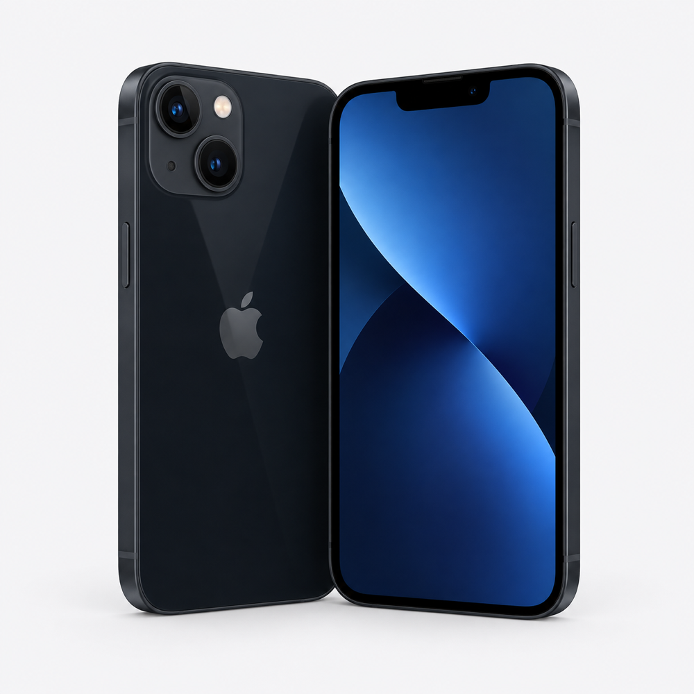 iPhone 13 negro, ilustración frontal y posterior