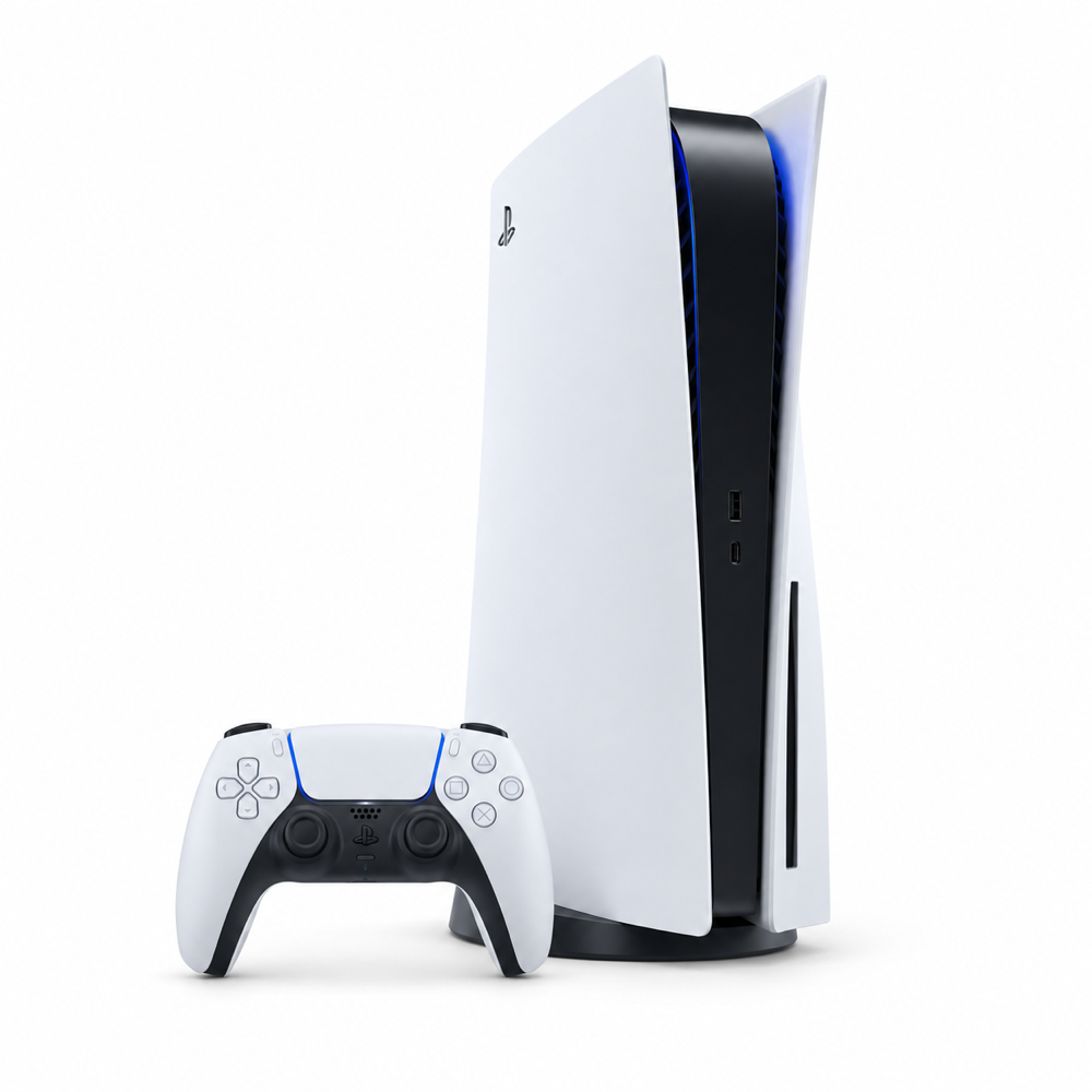 Imagen referencial de PlayStation 5 con lector y control DualSense